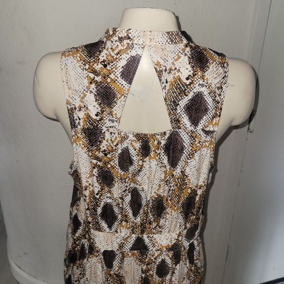 MAEVE  Snakeskin Print Maxi Dress Sleeveless Button Front Tiered Skirt High Neck - Picture 9 of 14